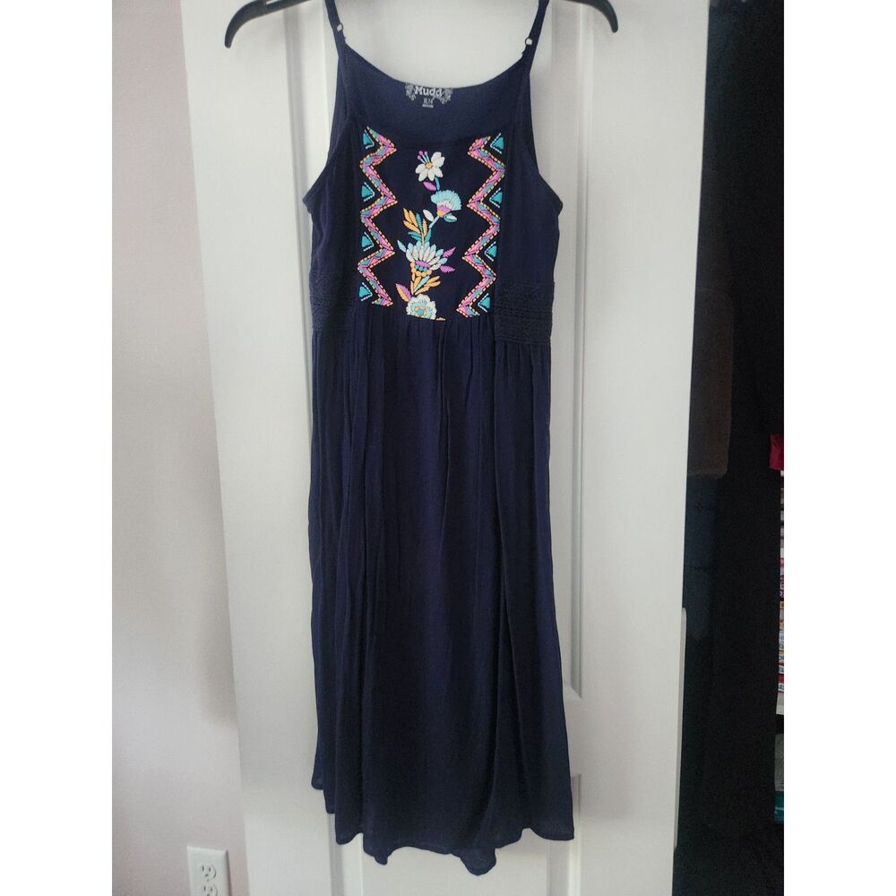 NWOT Girls Size 14 XL Sleeveless Midi Maxi Dress Mudd Navy Blue Embroidered